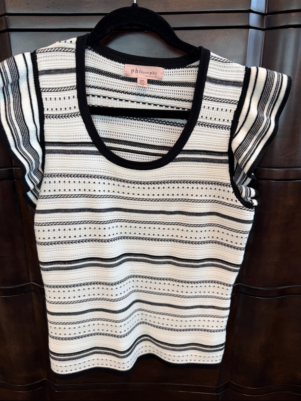 Philosophy Black & White Striped Knit Scoop Neck Tank